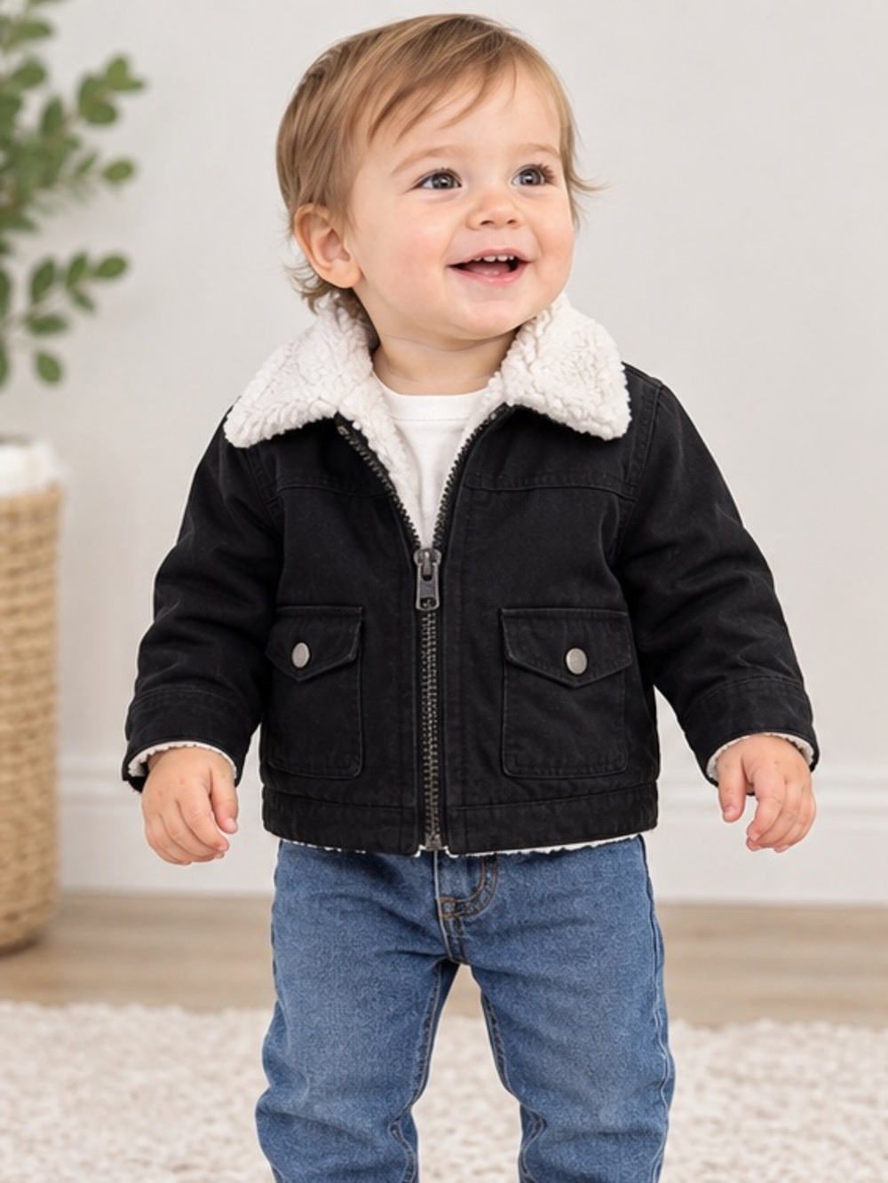 Little Bipsy Black Sherpa Lined Jacket Baby 6-12M